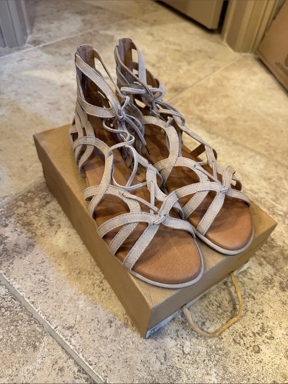 Women's Lace-Up Gladiator Sandals in Light Taupe